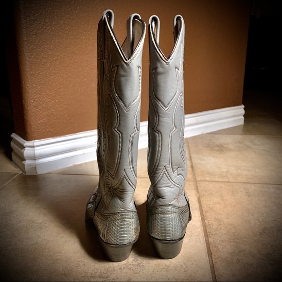 Grey Western Cowgirl Boots Authentic Snake Skin Leather Size 5 Great Condition - Picture 7 of 10